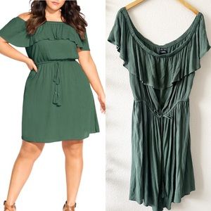 City Chic Sun Kissed Dress Off Shoulder Jungle Green Plus Size 20 NWT
